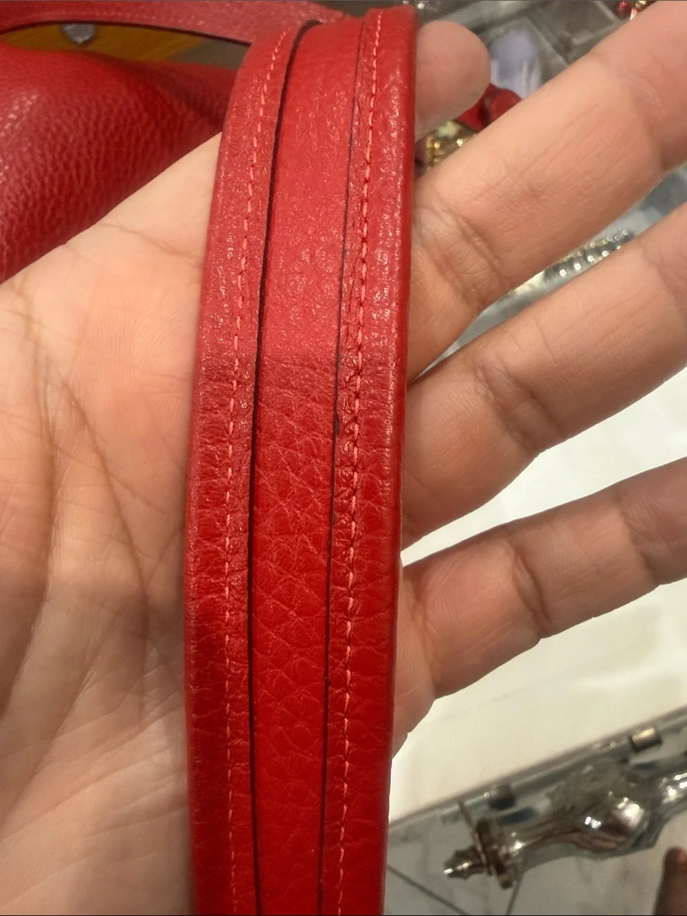 Coach Red Pebbled Leather Shoulder Bag and will include link chain & charm
